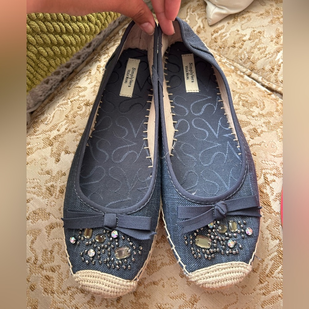 Vera Wang Navy Embellished Espadrille Flats - Picture 3 of 7